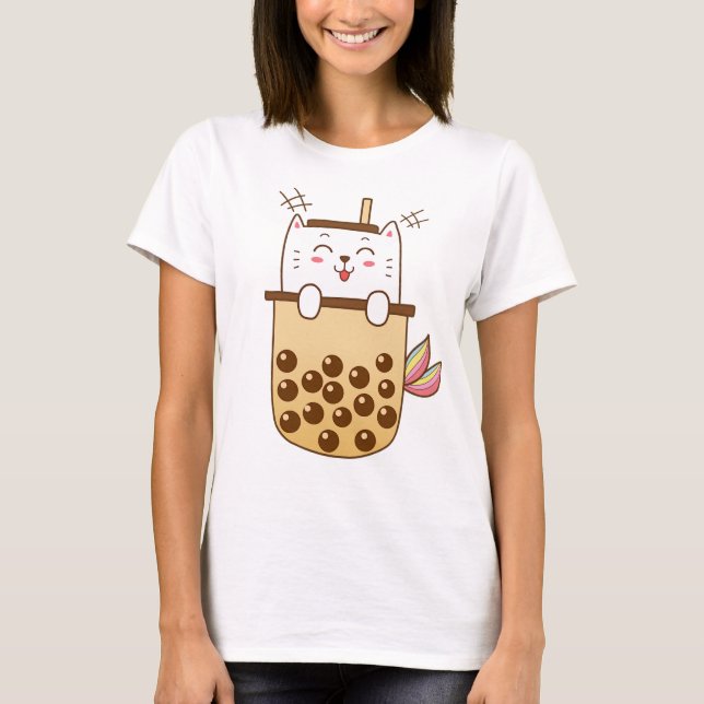 Camiseta Cat Sereia Boba Milk Tea (Frente)