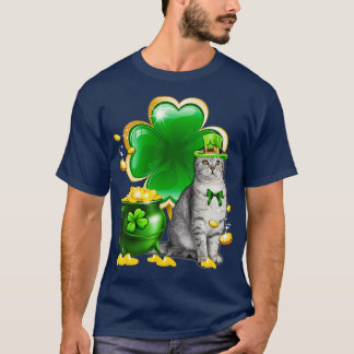 Camiseta Cat Shamrock Dia de São Patrício Cat Irish Gift