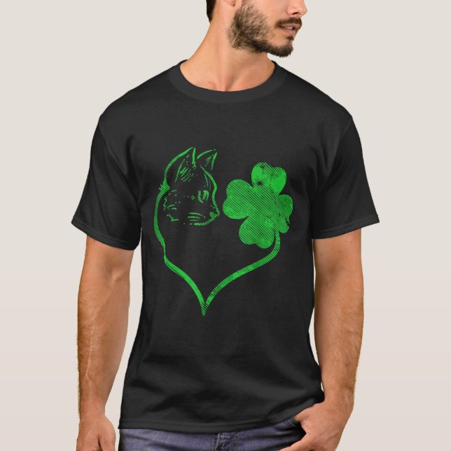 Camiseta Cat Silhouette Shamrock St Patricks Day Kitten Lov (Frente)
