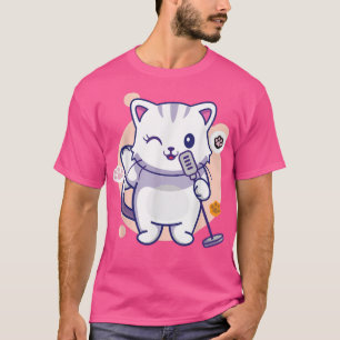 Camiseta Cat Singing Kawaii Anime Japanese Cat Girls Boys M