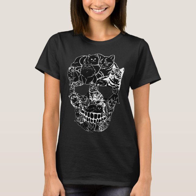 Camiseta Cat Skull   Kitty Skeleton Halloween Costume Skull (Frente)