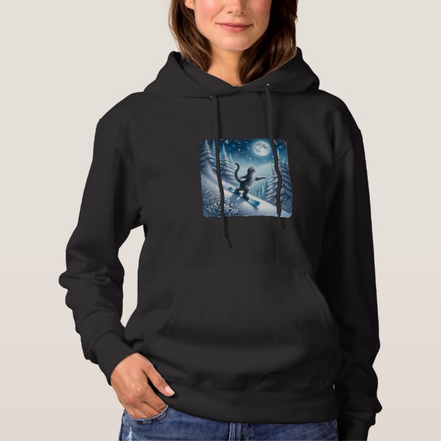 Camiseta Cat Snowboard Gracefuled Sob Starry Winter Sk (Frente)