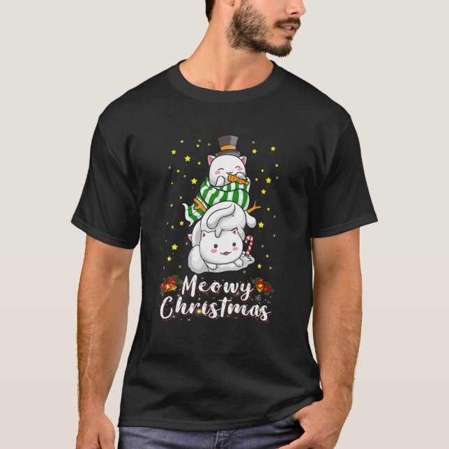 Camiseta Cat Snowman Meowy Catmas Família Correspondendo Xm (Frente)