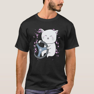Camiseta cat sring wheel driver handlebar driving a car mai