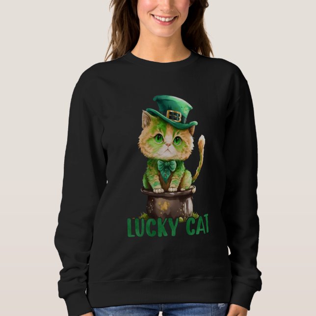 Camiseta Cat St Patrick Leprechaun Shamrock Irish Lucky Cat (Frente)