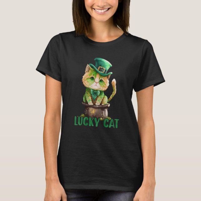 Camiseta Cat St Patrick Leprechaun Shamrock Irish Lucky Cat (Frente)