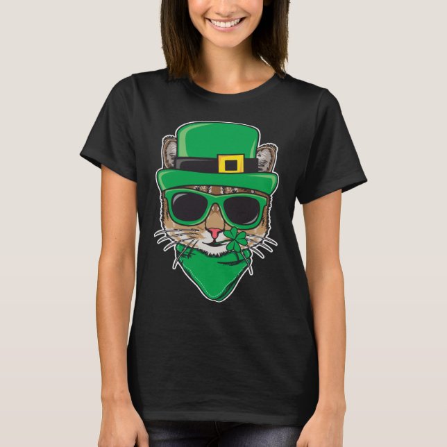 Camiseta Cat St Patricks Day Shamrock Sunglasses Irish Pats (Frente)