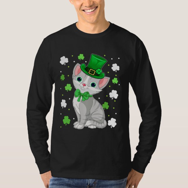 Camiseta Cat St Patricks Day Women Kids Leprechaun Cat Sham (Frente)