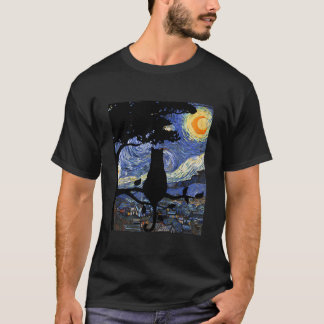Camiseta Cat Starry Night Cat Van Gogh Cat