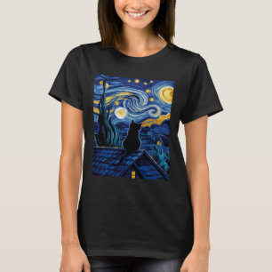 Camiseta Cat Starry Night Van Gogh Cat Art Lover Engraçado
