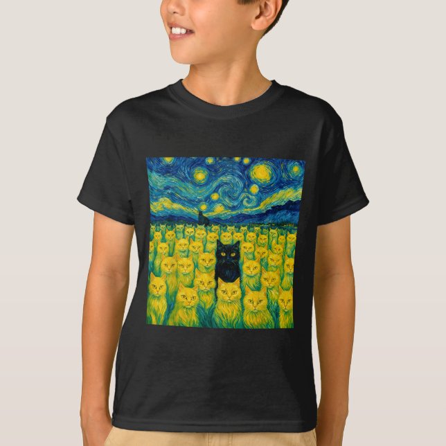 Camiseta Cat Starry Night Van Gogh Cat For Cat Lover  (Frente)