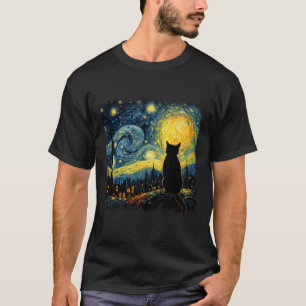 Camiseta Cat Starry Night Van Gogh Cat Para Cat Lover Cat M