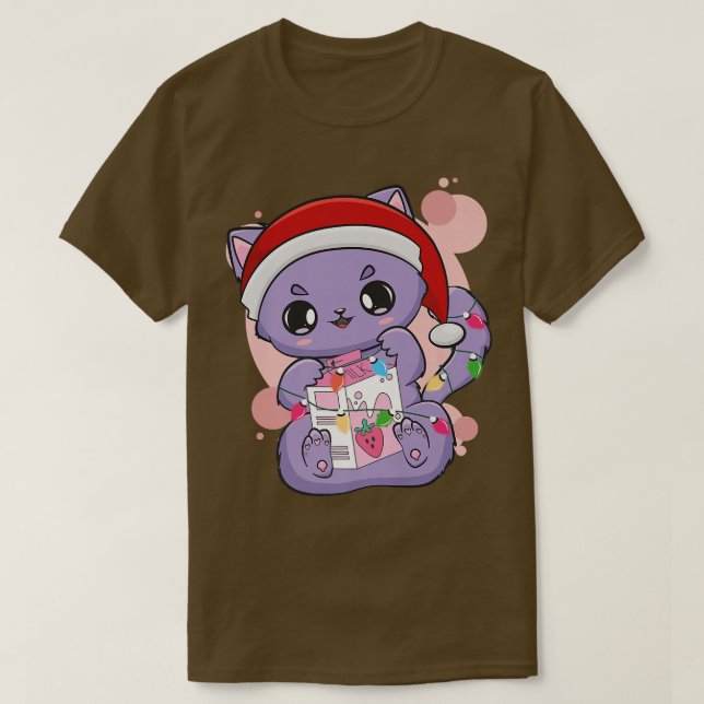 Camiseta Cat Strawberry Milk Kitten Chibi Anime N (Frente do Design)