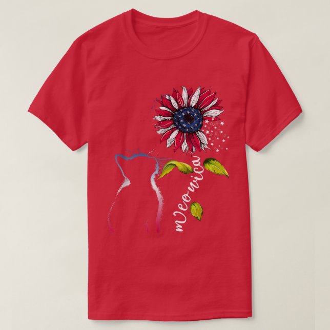 Camiseta Cat Sunflower 4th Of July Meowica Merica USA Ameri (Frente do Design)