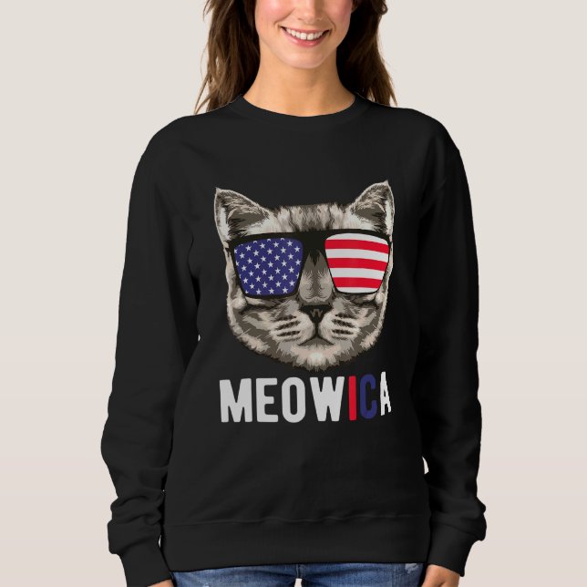 Camiseta Cat Sunglass 4 De Julho Meowica Merica Usa Amer (Frente)