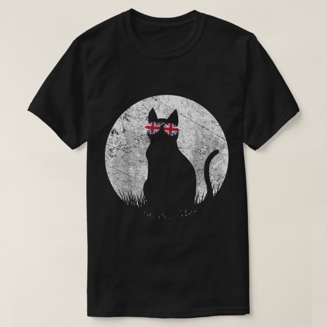 Camiseta Cat Sunglass UK Flag Inglaterra Pet Cats Fe (Frente do Design)