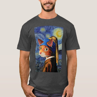 Camiseta Cat T, Starry Night Cat, Cat Art, estilo Van Gogh 