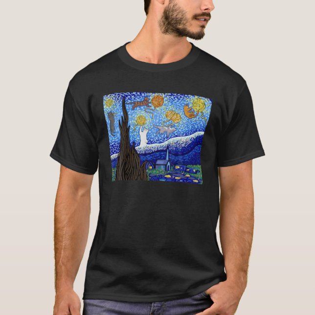 Camiseta Cat T, Starry Night Cat, Womens Cat , Van Gogh Cat (Frente)