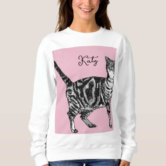 Camiseta Cat Tabby Pastel Cats Womens Rose Pink Pets (Frente)