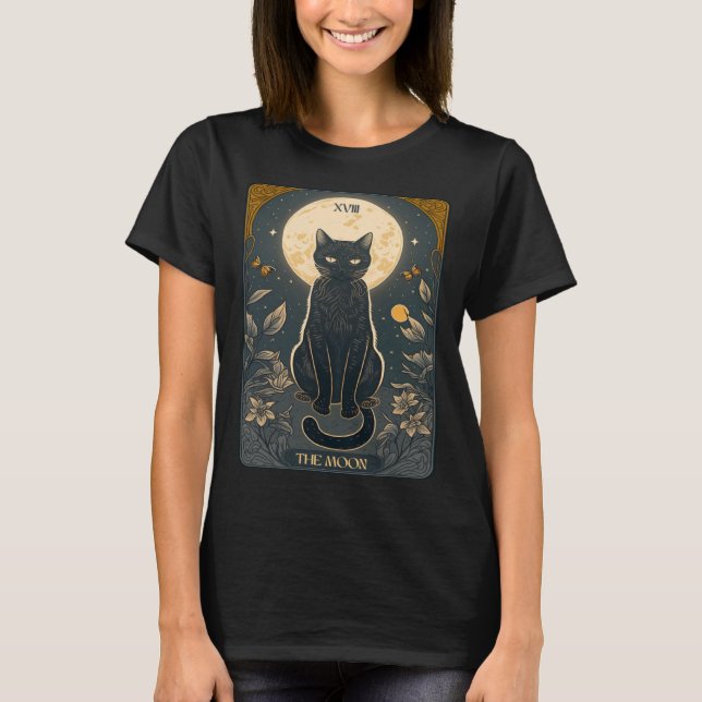 Camiseta Cat Tarot Card Moon Tarot Card Cat Mom of Cats Cut (Frente)