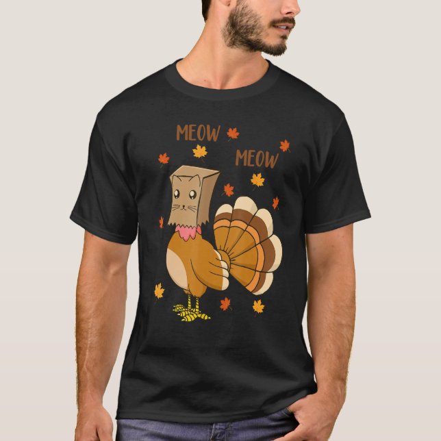 Camiseta Cat Thanksgiving  Cat Fake Meow Men Women  Turkey (Frente)