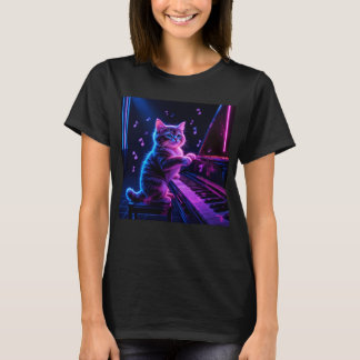 Camiseta Cat Tocando Piano Música Sobretudo