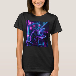 Camiseta Cat Tocando Piano Música Sobretudo