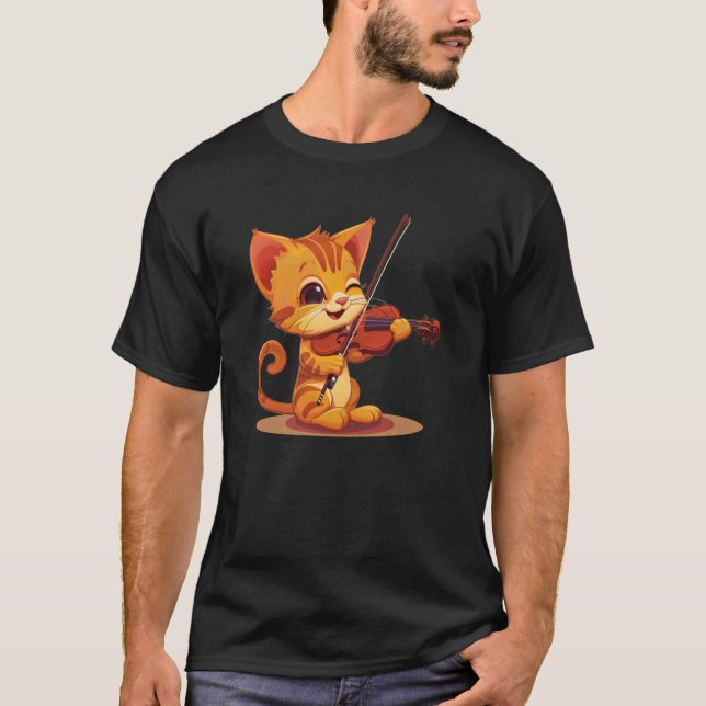 Camiseta Cat tocando roupa de violino (Frente)