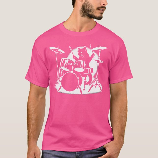 Camiseta Cat Tocando Tambores Drummer Novelty Music Lover F (Frente)