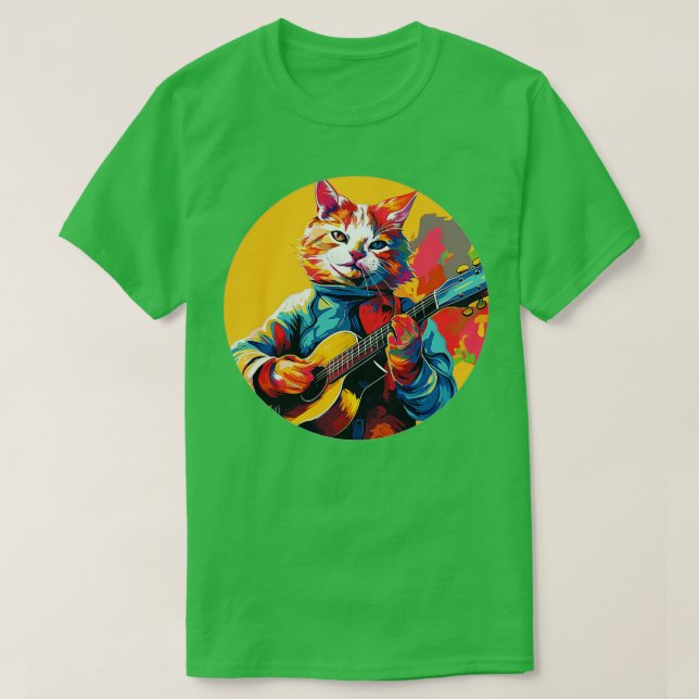 Camiseta Cat tocando violão 6 (Frente do Design)