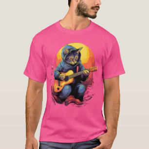 Camiseta Cat tocando violão acústico violão violão guitarra