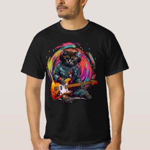 Camiseta Cat Tocando Violão Elétrico Rock Heavy Metal Music