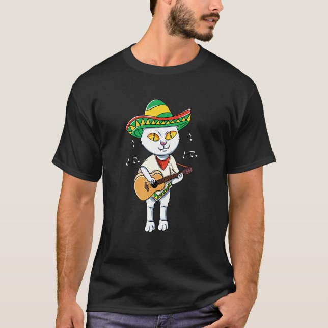 Camiseta Cat tocando violão felino (Frente)