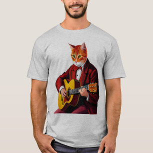 Camiseta Cat tocando violão   mens cat tocando violão