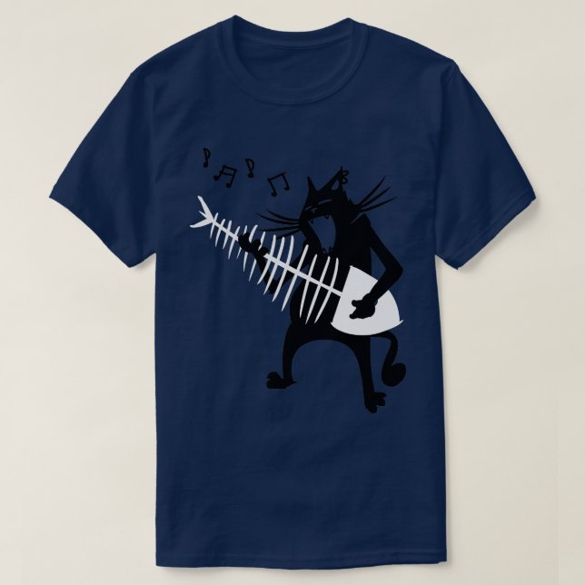 Camiseta Cat Tocando Violão Música Rocha Rolha Natal (Frente do Design)