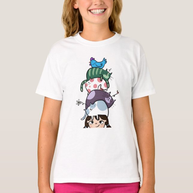 Camiseta Cat Tower Life Cute Cat Stack Art (Frente)