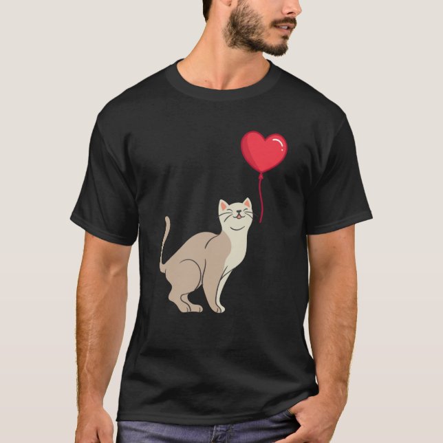 Camiseta Cat toy Shirt Valentine's Day Heart Balloon For He (Frente)