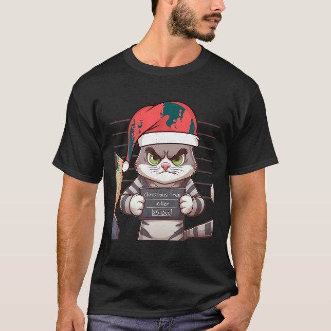 Camiseta Cat Tree Killer Engraçado Natal Papai Noel (Frente)