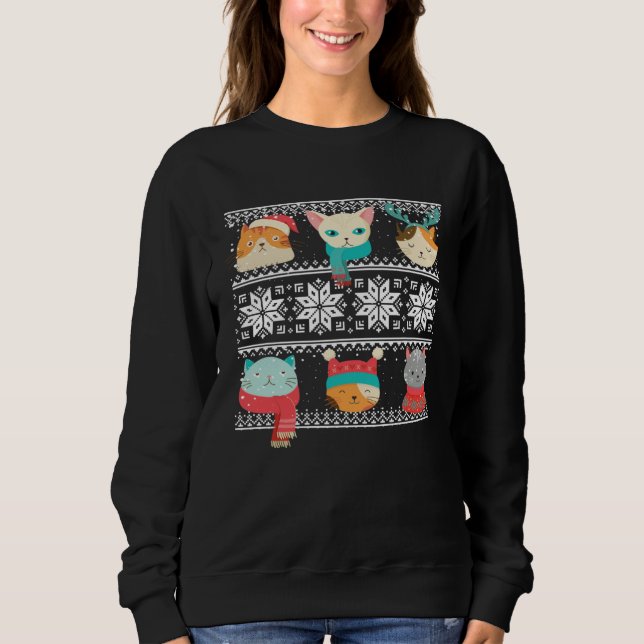 Camiseta Cat Tree Ugly Sweater Christmas Matching (Frente)