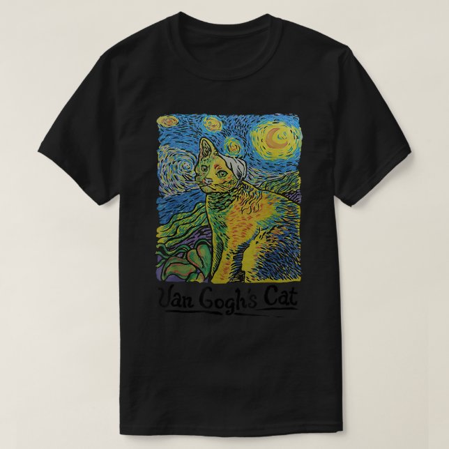 Camiseta Cat Tshirt, Starry Night Cat, Womens Cat , Van Gog (Frente do Design)