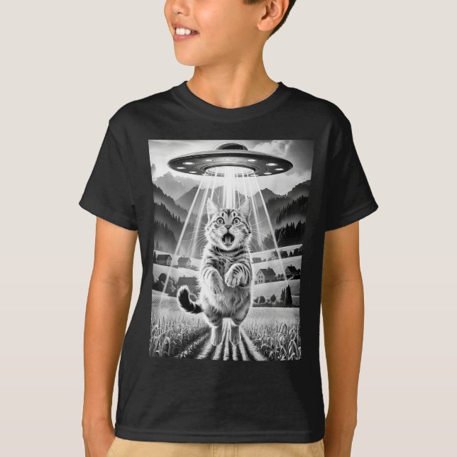 Camiseta Cat Ufo Alien Abduction Funny Graphic Tees Men Wom (Frente)