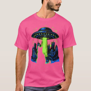 Camiseta Cat Ufo Invasão Alienígena Ufo Destruir Cidade Com