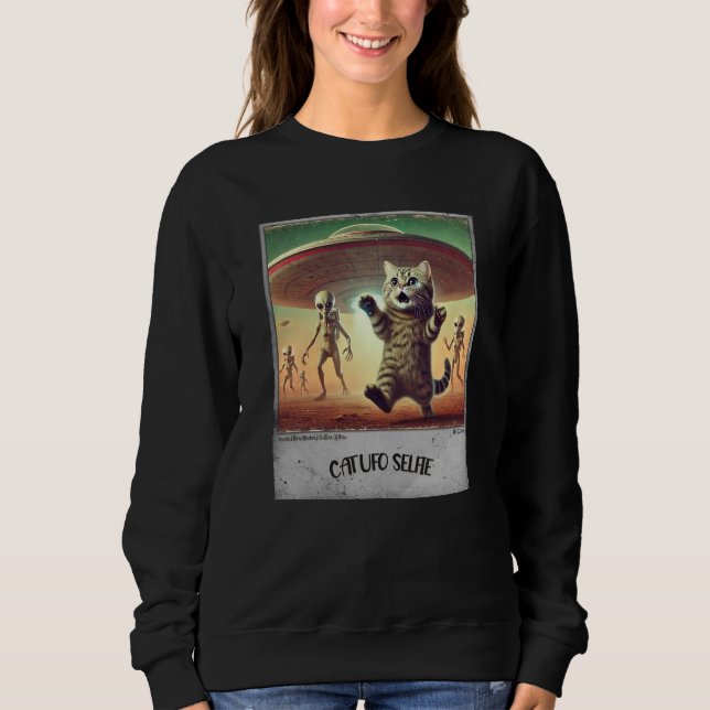 Camiseta Cat UFO Selfie: Gatinho assustado (capuz de mulher (Frente)
