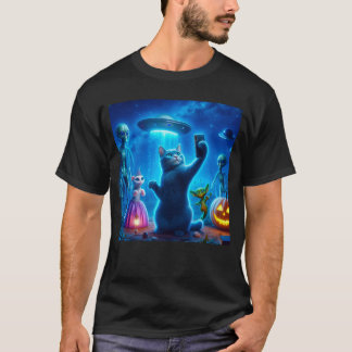 Camiseta Cat UFO Selfie: Green Alien #7