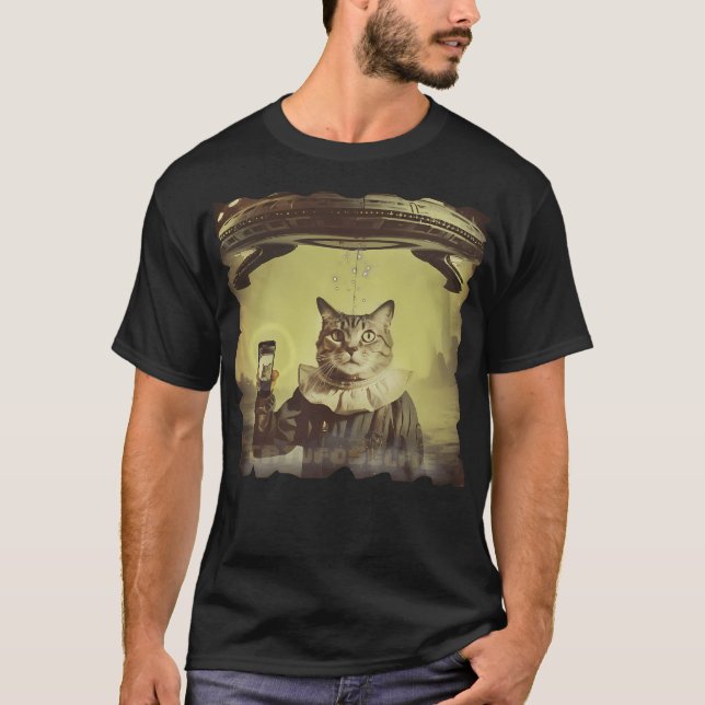 Camiseta Cat Ufo Selfie Invasão (Frente)