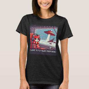 Camiseta Cat UFO Selfie: Planeta Vermelho (quero voar fora)