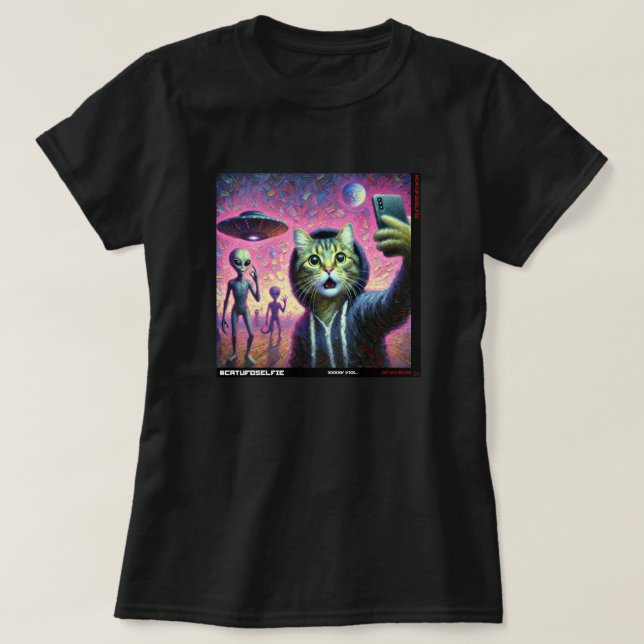 Camiseta Cat UFO Selfie: Presente Do Kitten #05 (Frente do Design)