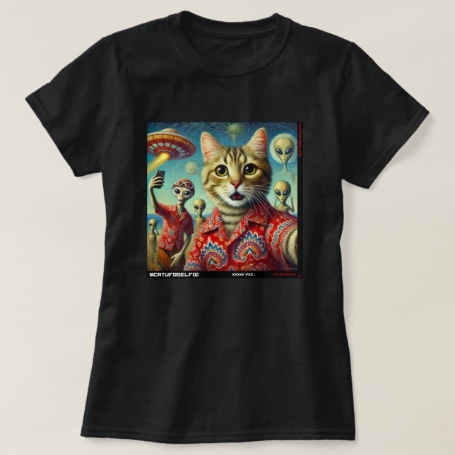 Camiseta Cat UFO Selfie: Presente Do Kitten #08 (Frente do Design)
