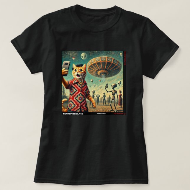 Camiseta Cat UFO Selfie: Presente Do Kitten #12 (Frente do Design)