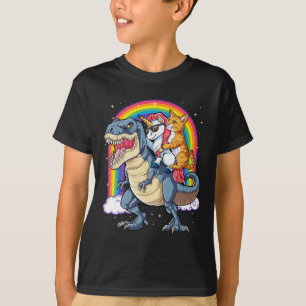 Camiseta Cat Unicorn Andando Dinossauro T Rex Kitten Lover